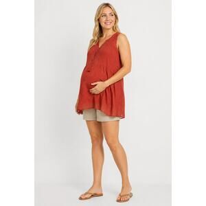 LR3203 Motherhood Maternity XL Sleeveless Red Tunic Top Pregnancy Blouse